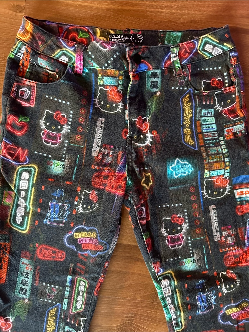 Hello Kitty Midnight City Black Neon Sign Print Jeans Dolls Kill